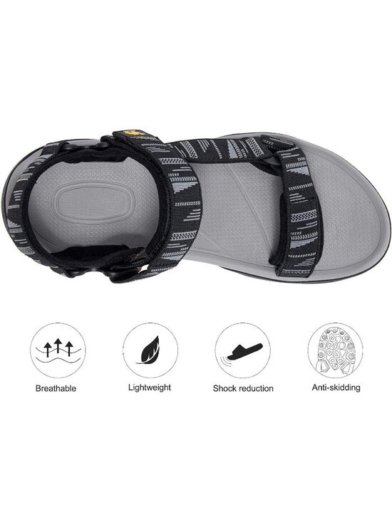 Men\'s Black And Grey Arch Support Open Toe Waterproof Hiking Sport Sandal Shoes